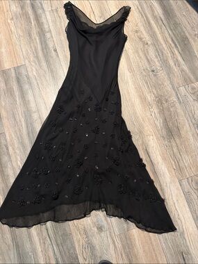 Black Floral 100%Silk Maxi Dress